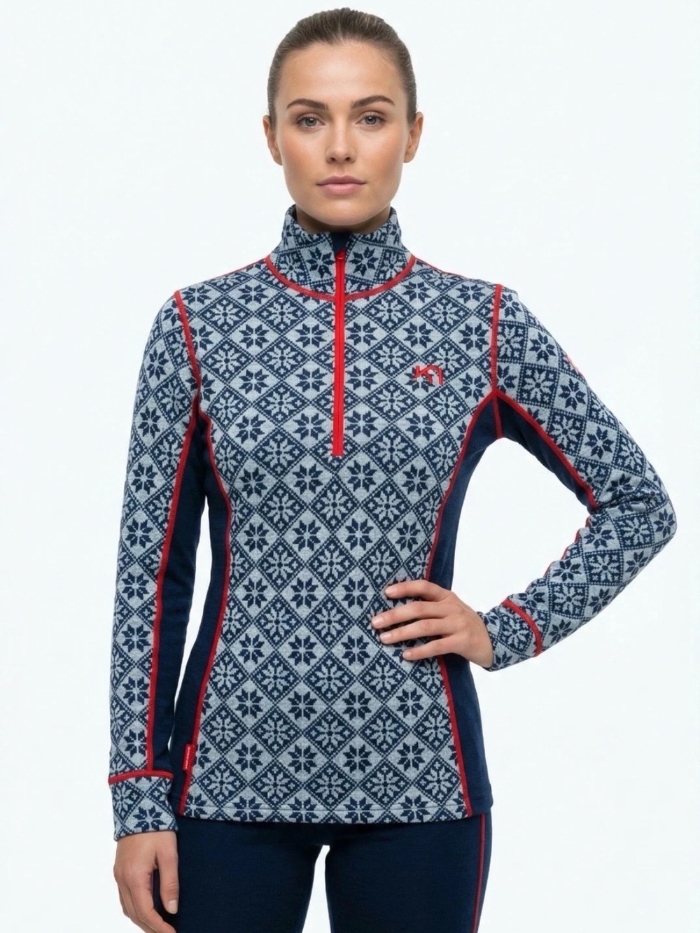Kari Traa Wool Quarter Zip Alpine Fair Isle Women’s Base-layer Top M